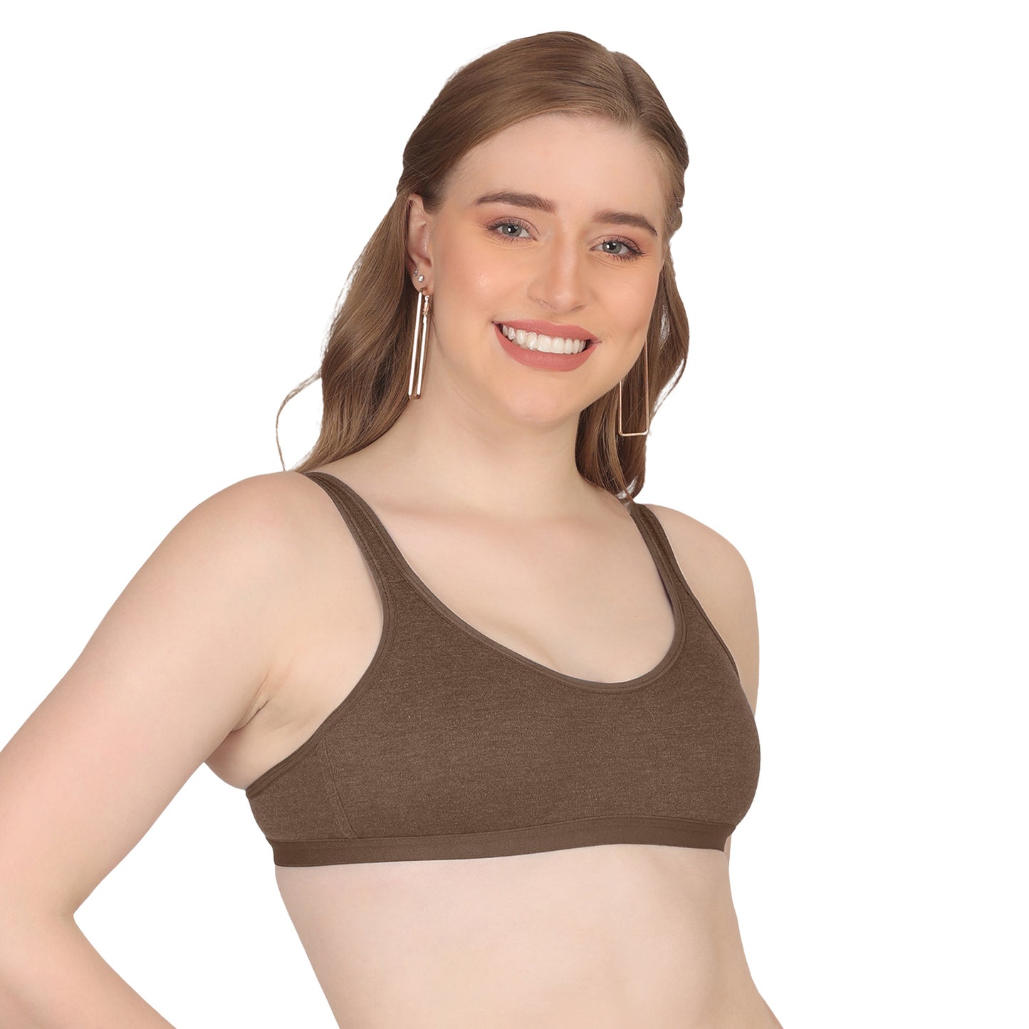 POOJA RAGENEE T-Shirt Bra Fitness & comfortable Cotton Sports BraSQ1036 Brown