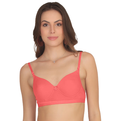 POOJA RAGENEE T-Shirt Moulded Double Layer Cup Non Padded Seamless Bra MQ3054 Coral