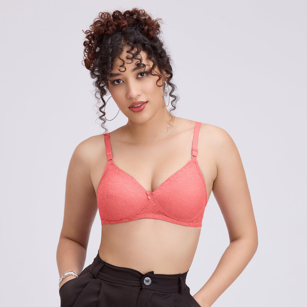 Net Padded Bra for Women|Comfortable Support|Stylish Lace Design FQ8010