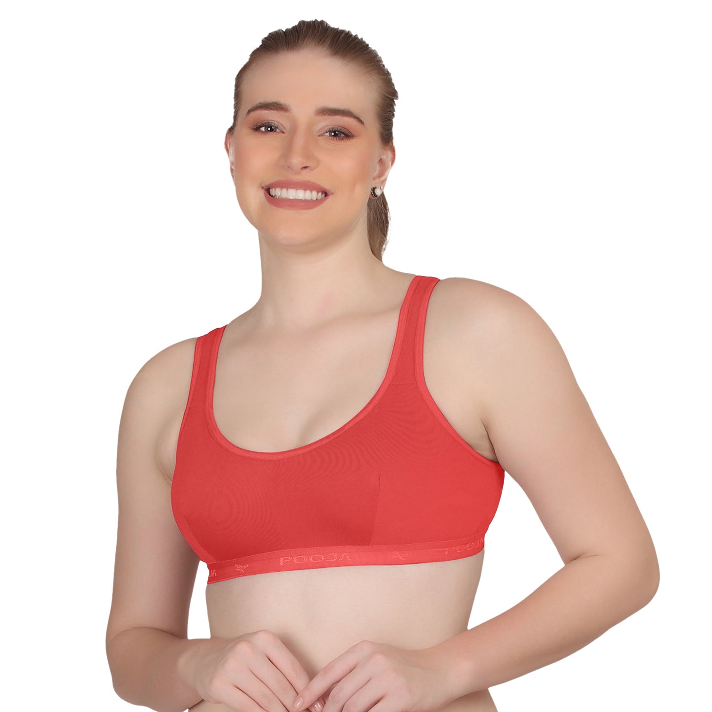 POOJA RAGENEE T-Shirt Bra Fitness & comfortable Smooth Fabric Sports Bra SQ1034 Coral