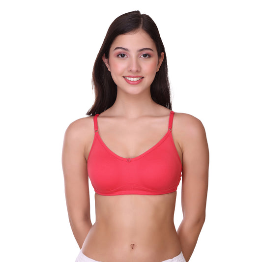 POOJA RAGENEE Full Coverage Double Layer Seamless Wireless Moulded Cup T-Shirt Bra for Womens Coral