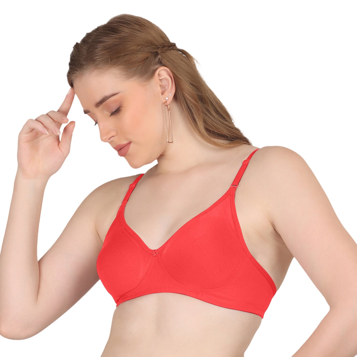 Pooja Ragenee Moulded Non Padded Smooth Cotton Lycra Bra MQ3050 Coral