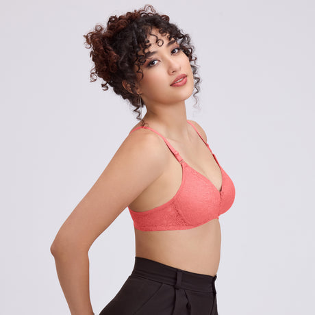 Net Padded Bra for Women|Comfortable Support|Stylish Lace Design FQ8010