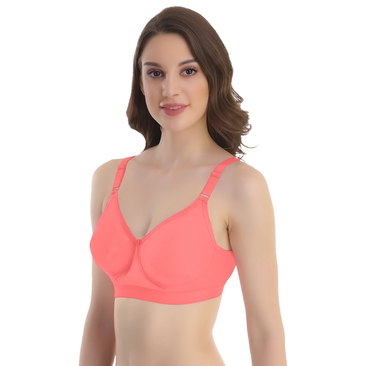 POOJA RAGENEE Seamless Moulded Non Padded Free Wired Comfortable Bra MQ3053D Coral