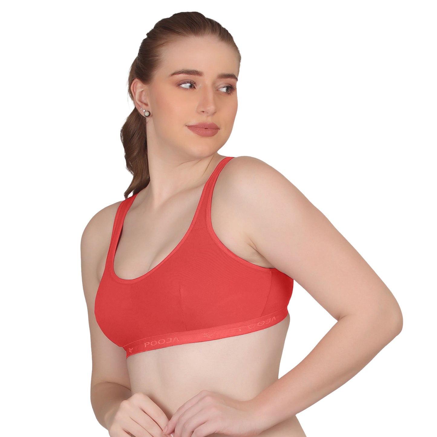 POOJA RAGENEE T-Shirt Bra Fitness & comfortable Smooth Fabric Sports Bra SQ1034 Coral