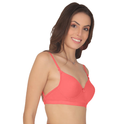 POOJA RAGENEE T-Shirt Moulded Double Layer Cup Non Padded Seamless Bra MQ3054 Coral