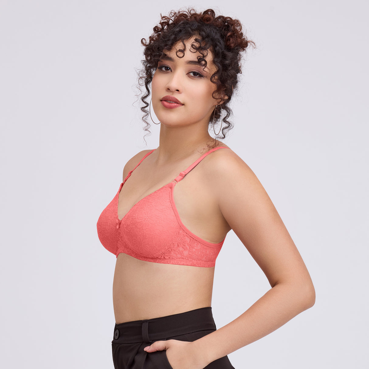 Net Padded Bra for Women|Comfortable Support|Stylish Lace Design FQ8010