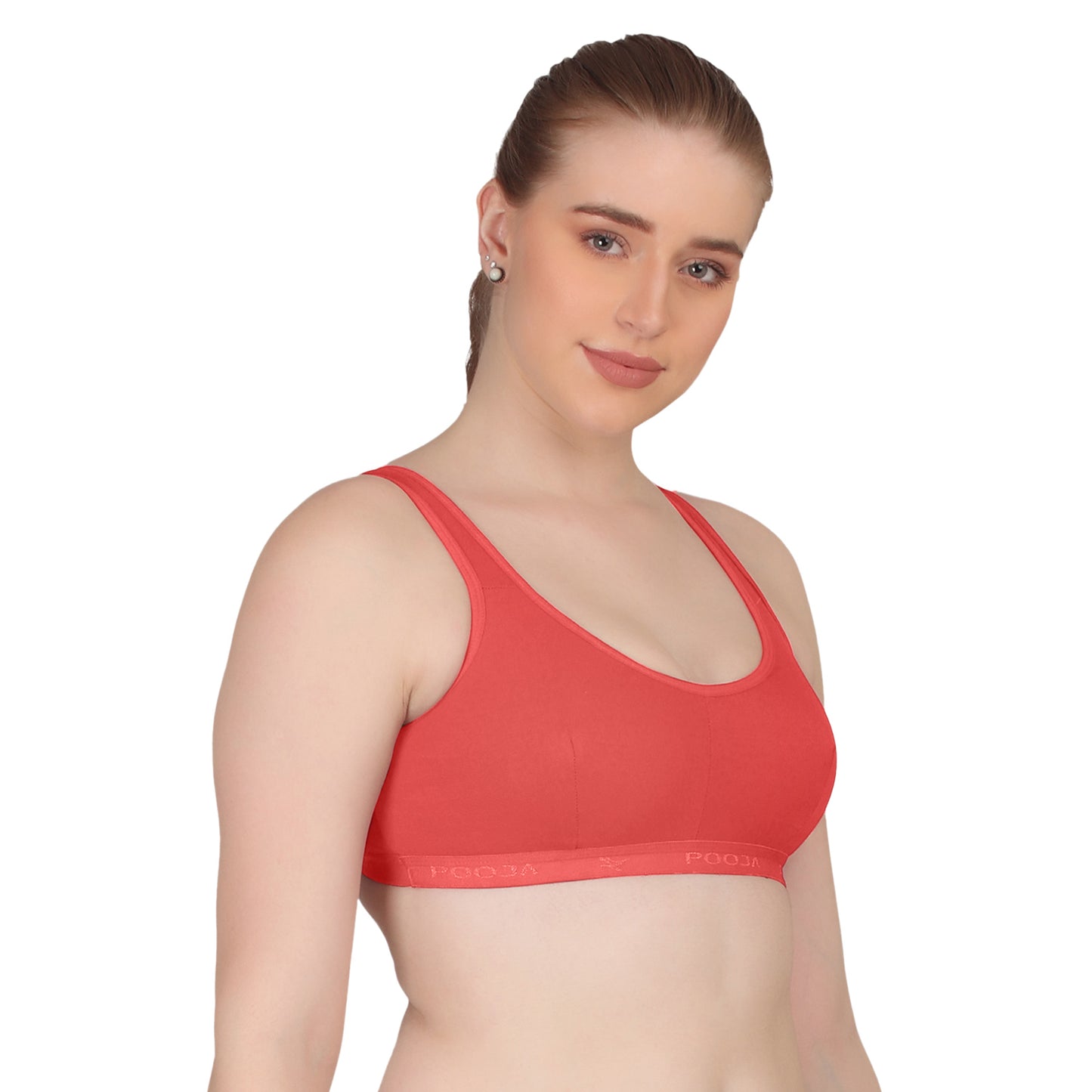 POOJA RAGENEE T-Shirt Bra Fitness & comfortable Smooth Fabric Sports Bra SQ1034 Coral