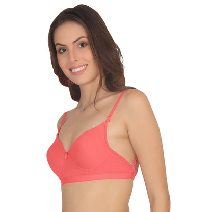 POOJA RAGENEE T-Shirt Moulded Double Layer Cup Non Padded Seamless Bra MQ3054 Coral