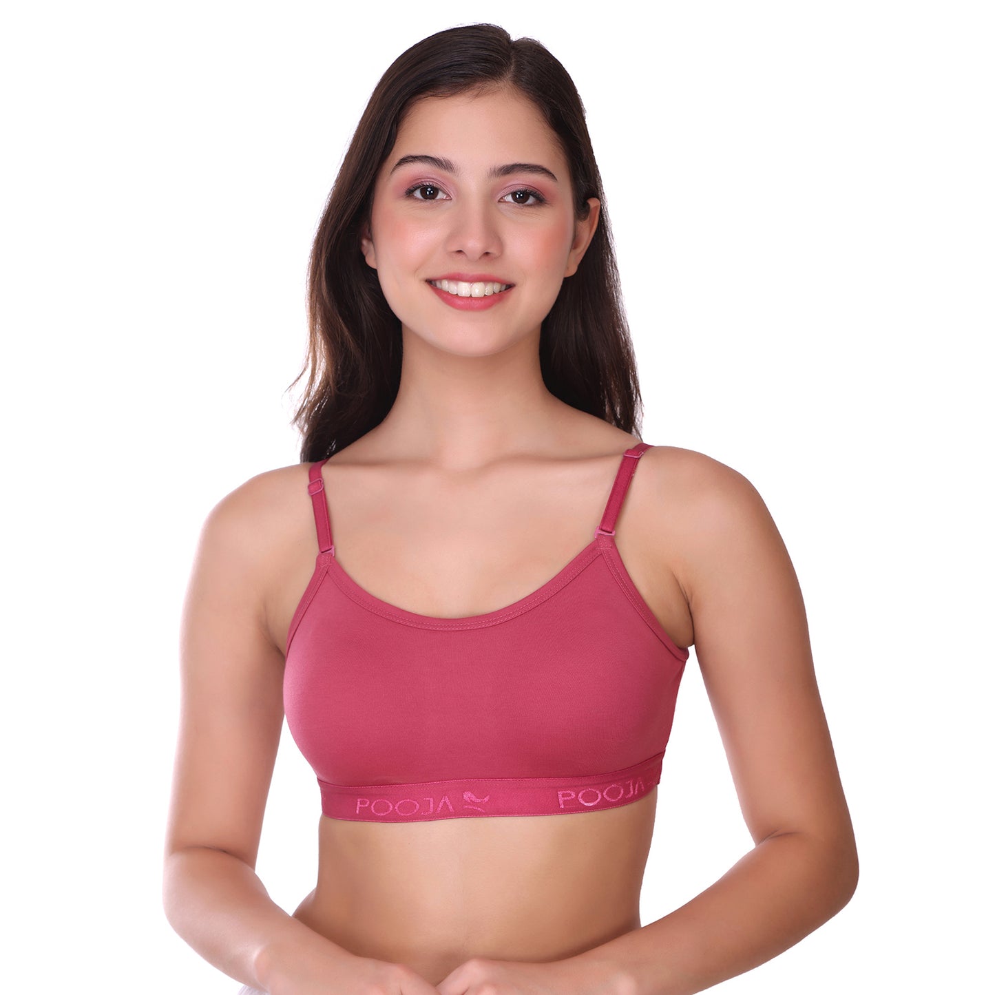 Pooja Ragenee Cotton Moulded Sports bra for Girls Dark Pink