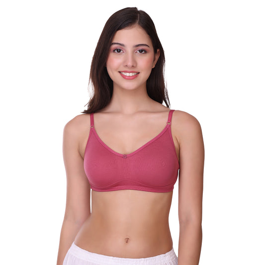 POOJA RAGENEE Full Coverage Double Layer Seamless Wireless Moulded Cup T-Shirt Bra for Womens Dark Pink