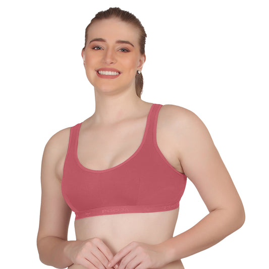 POOJA RAGENEE T-Shirt Bra Fitness & comfortable Smooth Fabric Sports Bra SQ1034 Dark Pink