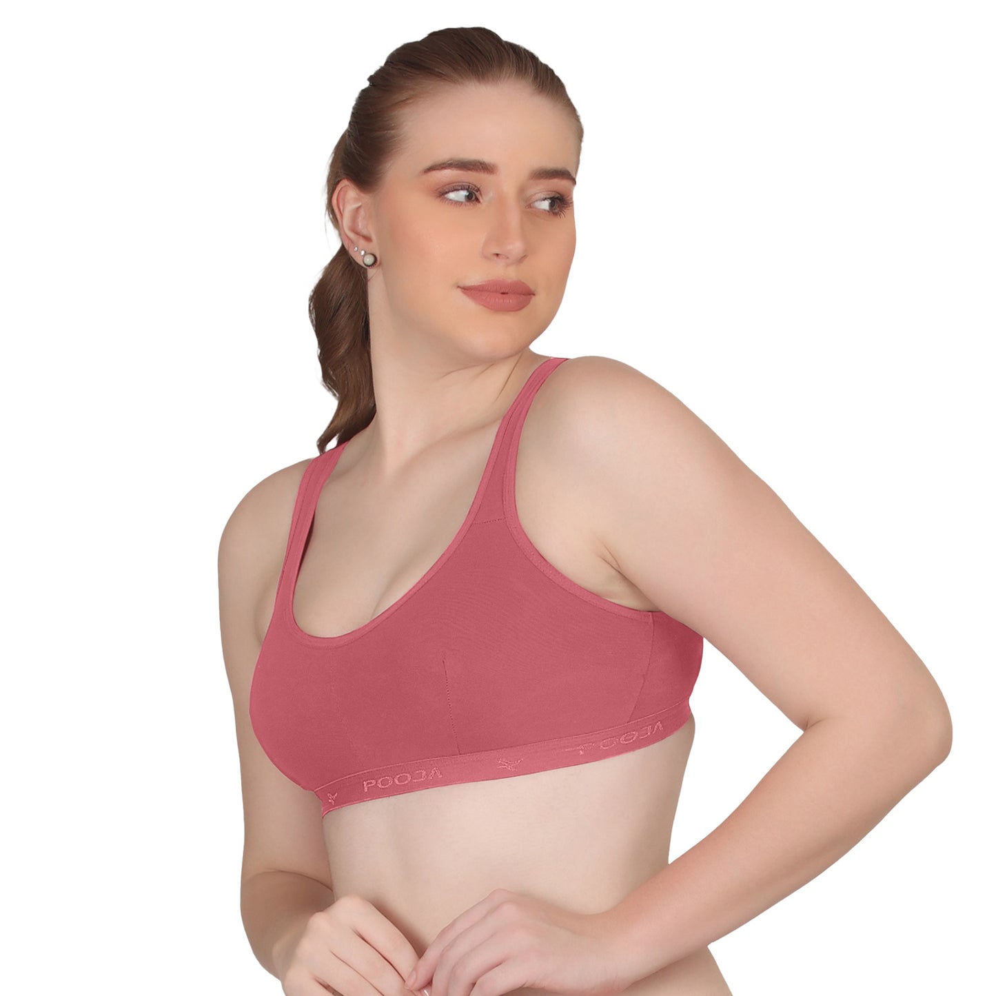 POOJA RAGENEE T-Shirt Bra Fitness & comfortable Smooth Fabric Sports Bra SQ1034 Dark Pink