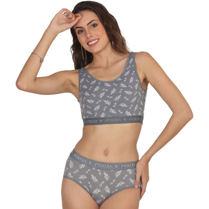 POOJA RAGENEE Seamless Smooth Fabric & comfortable Printed Bra for Fitness SQ1032 Grey