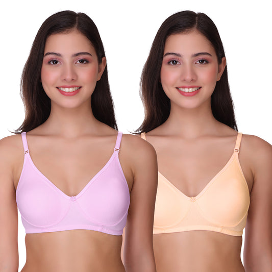 Pooja Ragenee Womens Full Coverage Non Padded Mould Cotton Bra MQ3057 Lavender-Peach