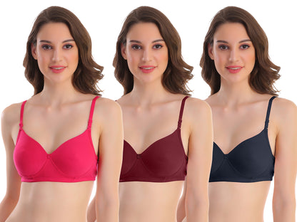 3PK Padded Moulded Full Coverage Cotton Bra