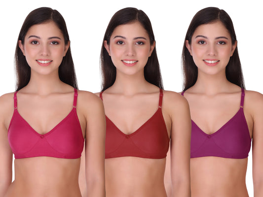 Pooja Ragenee Womens Full Coverage Non Padded Mould Cotton Bra MQ3055 Magenta-Maroon-Purple