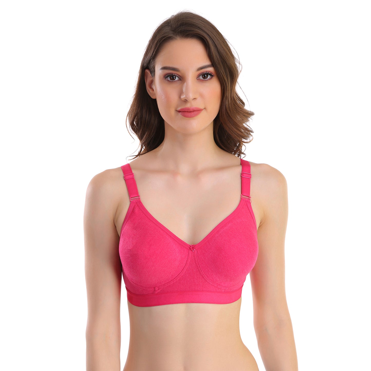 Full Coverage Non Padded Cotton Blend Bra Magenta