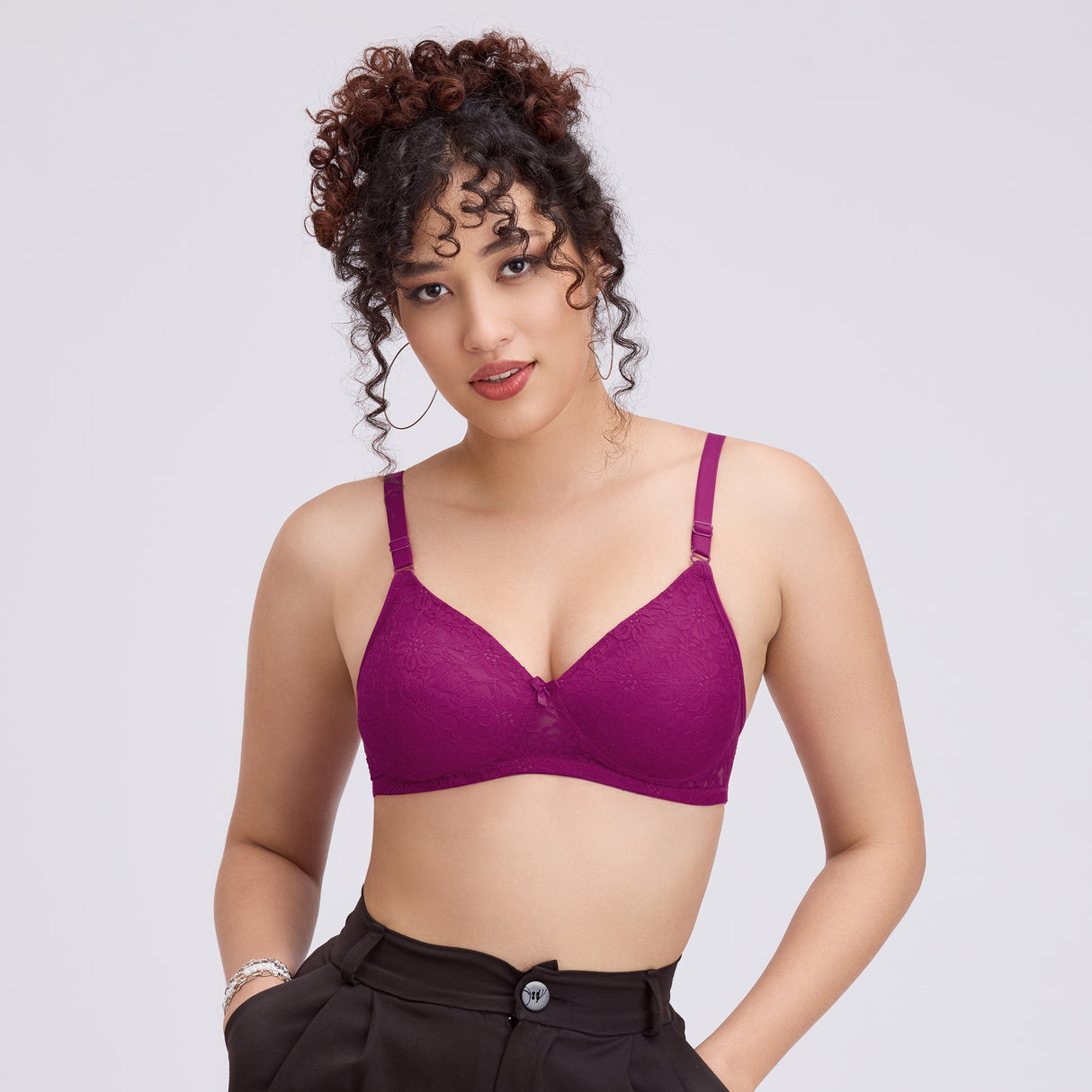 Net Padded Bra for Women|Comfortable Support|Stylish Lace Design FQ8010