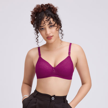 Net Padded Bra for Women|Comfortable Support|Stylish Lace Design FQ8010