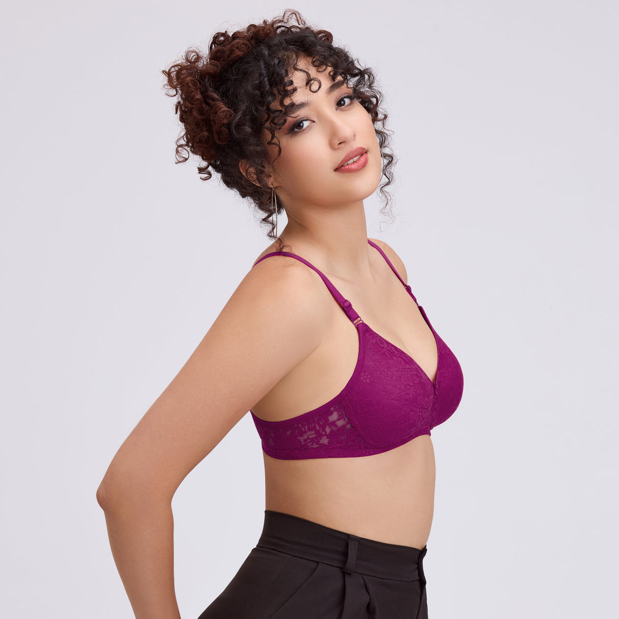 Net Padded Bra for Women|Comfortable Support|Stylish Lace Design FQ8010