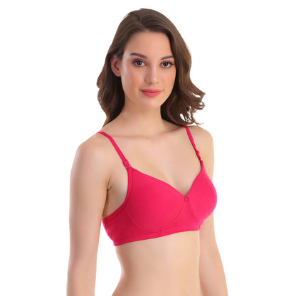 Pooja Ragenee Womens Full Coverage Padded Mould Cotton Bra FQ8005 Drak Pink-Magenta-Maroon