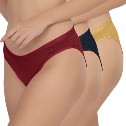 POOJA RAGENEE Women's Regular Cotton Lycra Panty PQ5024 Maroon-Navy Blue-Nude