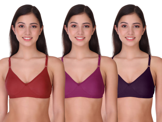 Pooja Ragenee Womens Full Coverage Non Padded Mould Cotton Bra MQ3055 Maroon-Purple-Wine