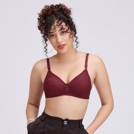 Net Padded Bra for Women|Comfortable Support|Stylish Lace Design FQ8010