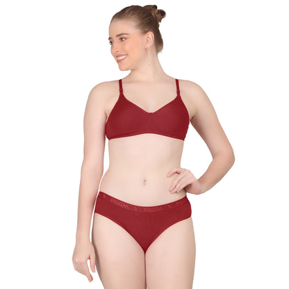 POOJA RAGENEE Women Molded Bra and Panty Set Matching Lingerie Set ST08 Maroon