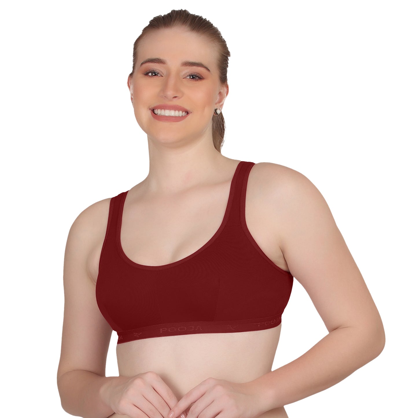 POOJA RAGENEE T-Shirt Bra Fitness & comfortable Smooth Fabric Sports Bra SQ1034 Maroon