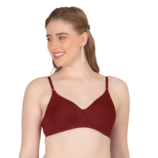 Pooja Ragenee Moulded Non Padded Smooth Cotton Lycra Bra MQ3050 Maroon