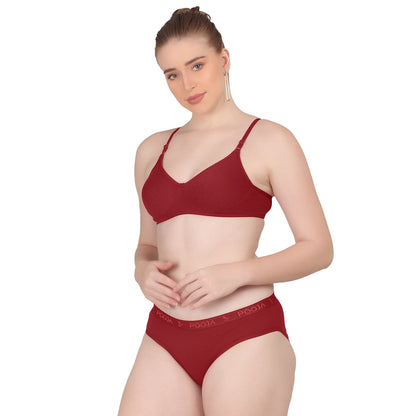 POOJA RAGENEE Women Molded Bra and Panty Set Matching Lingerie Set ST08 Maroon