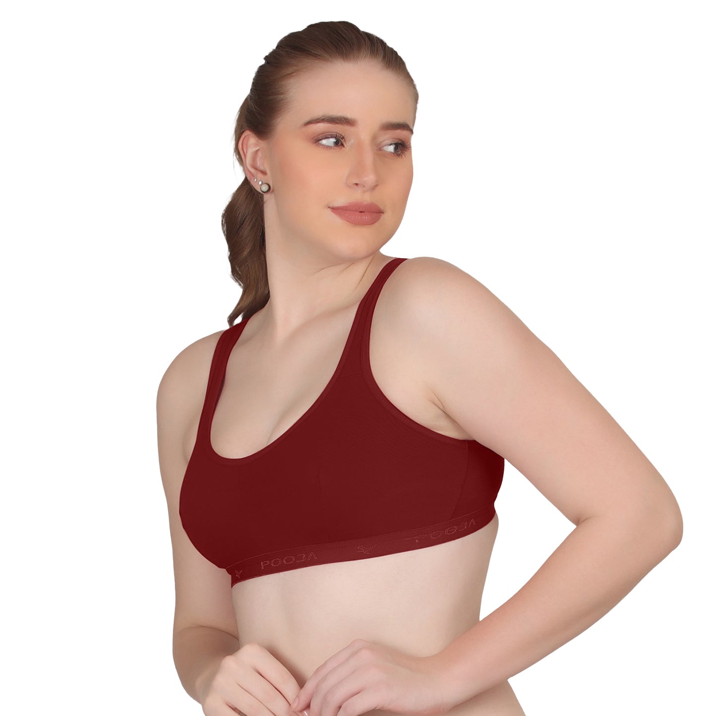 POOJA RAGENEE T-Shirt Bra Fitness & comfortable Smooth Fabric Sports Bra SQ1034 Maroon