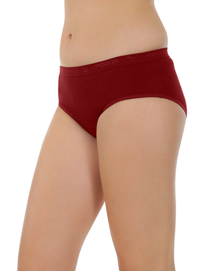 POOJA RAGENEE Women's Regular Pure Cotton Panty PQ5032 Black-Maroon