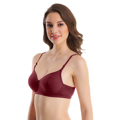 Pooja Ragenee Womens Full Coverage Padded Mould Cotton Bra FQ8005 Drak Pink-Magenta-Maroon