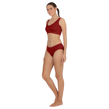 POOJA RAGENEE Full Coverage Seamless Comfortable Fabric T-Shirt Sports Lingerie Set ST11 Maroon