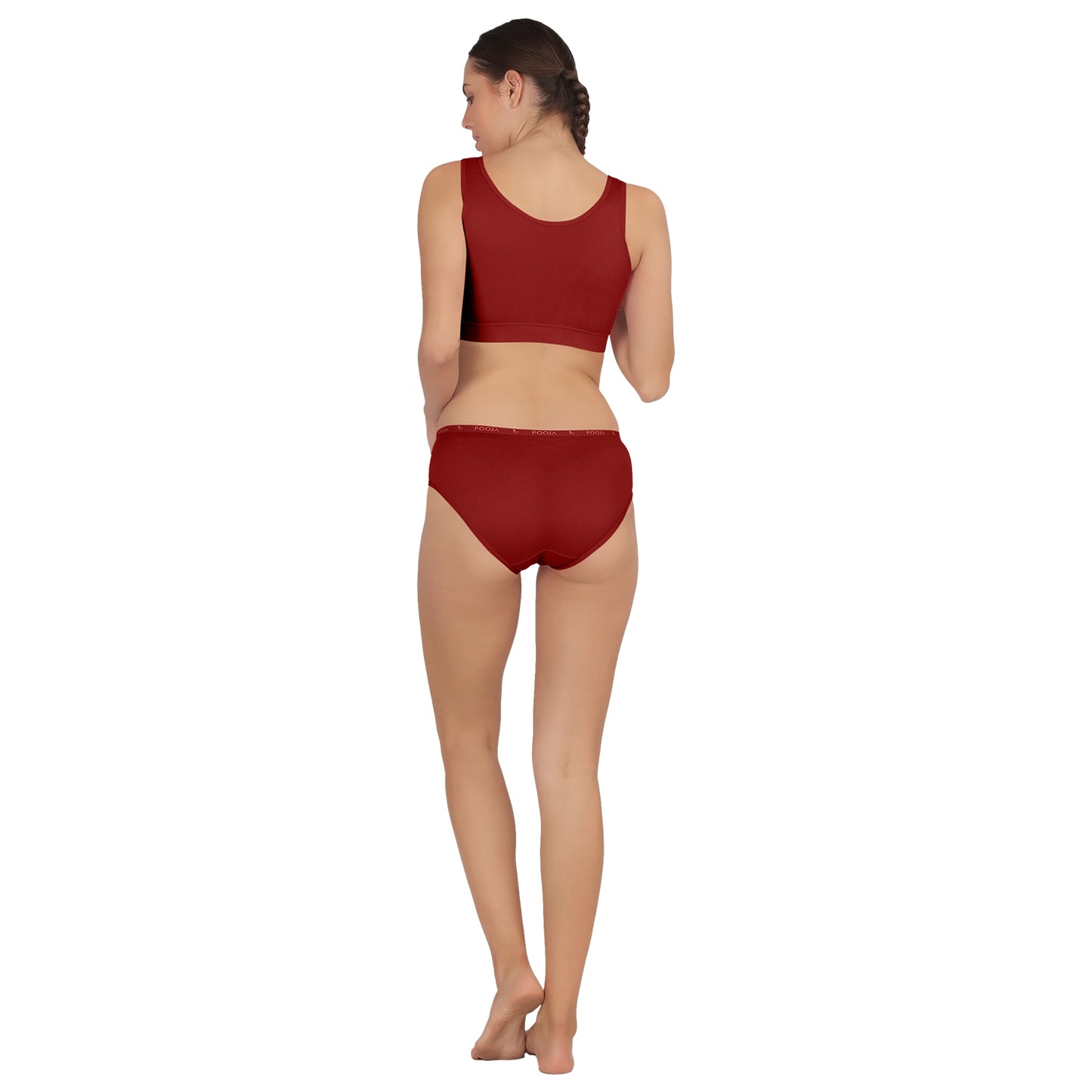 POOJA RAGENEE Full Coverage Seamless Comfortable Fabric T-Shirt Sports Lingerie Set ST11 Maroon