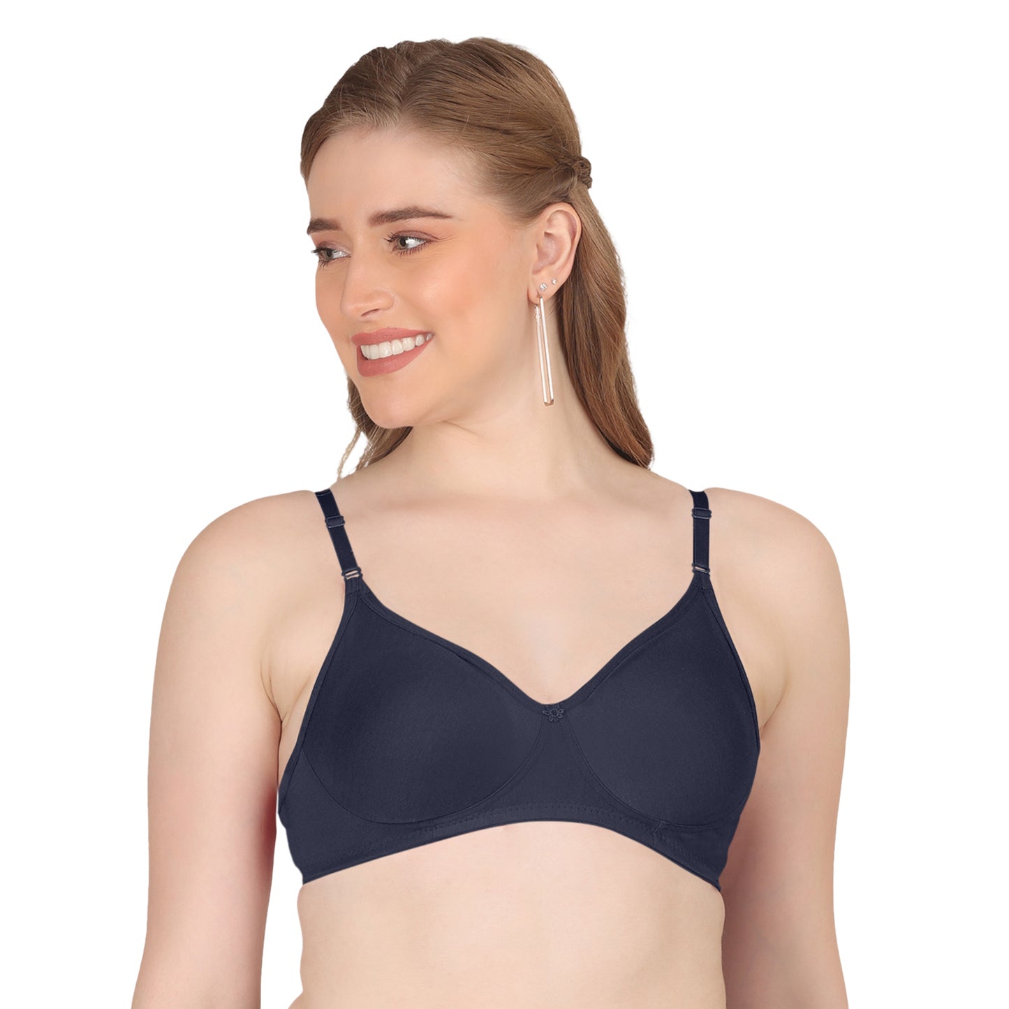 Pooja Ragenee Moulded Non Padded Smooth Cotton Lycra Bra MQ3050 Navy Blue