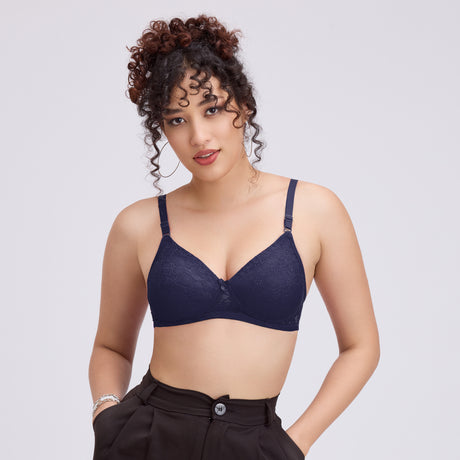 Net Padded Bra for Women|Comfortable Support|Stylish Lace Design FQ8010