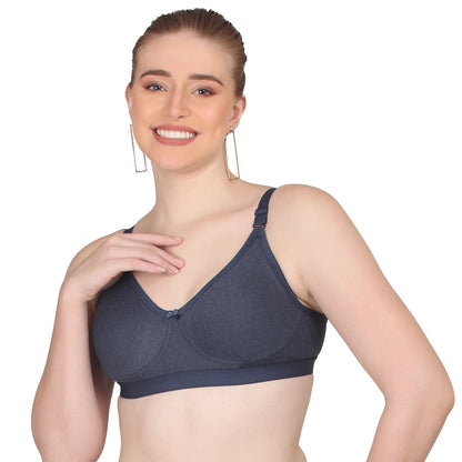 Pooja Ragenee Moulded Non Padded Smooth Cotton Lycra Bra MQ3049 Navy Blue