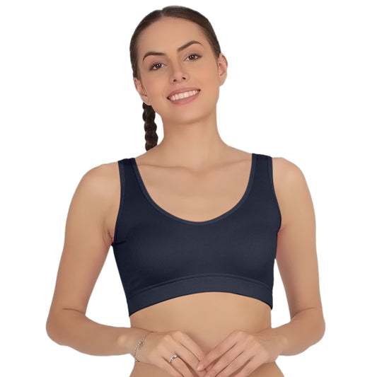 POOJA RAGENEE Full Coverage Seamless Bra Fitness T-Shirt Sports BraSQ1037 Navy Blue