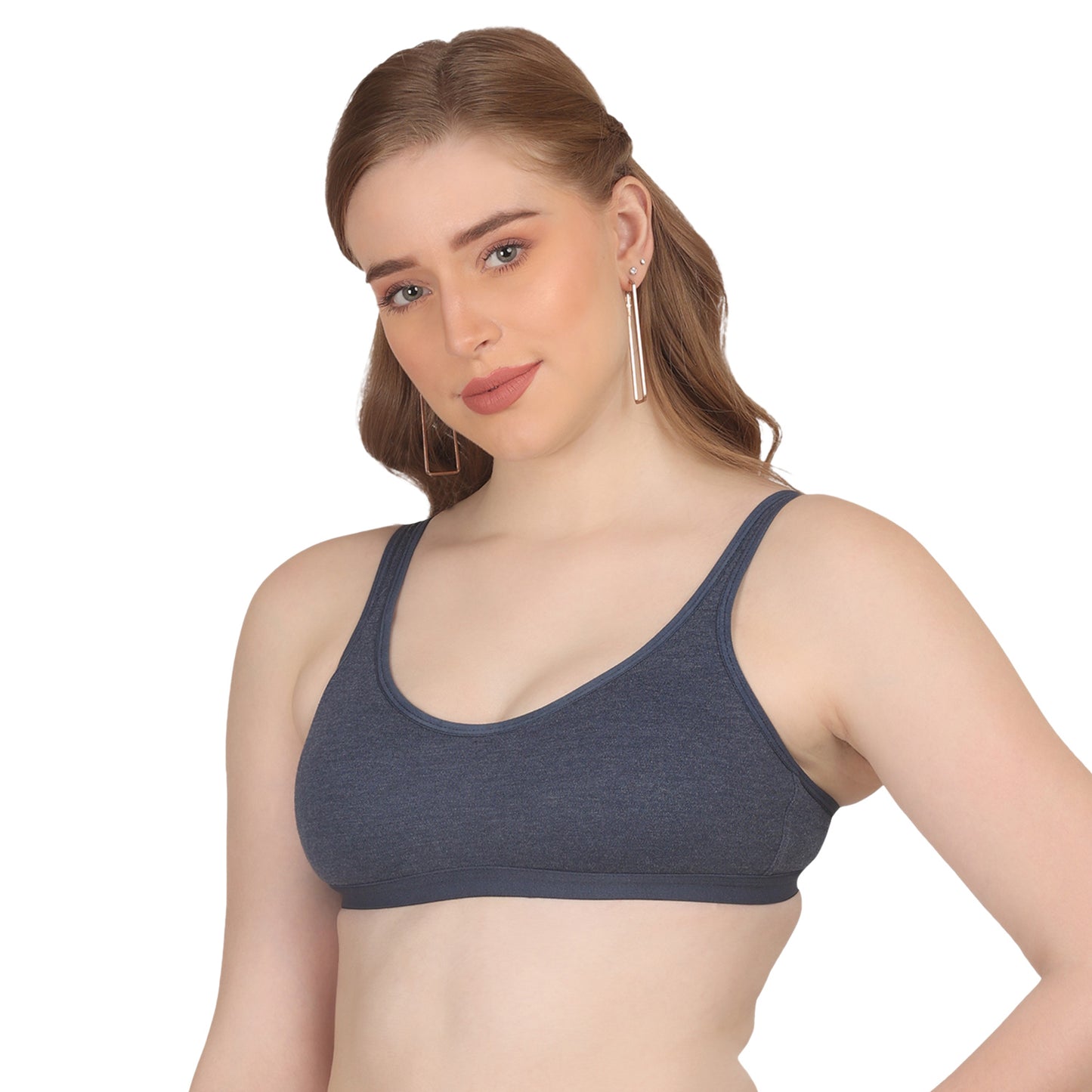 POOJA RAGENEE T-Shirt Bra Fitness & comfortable Cotton Sports BraSQ1036 Navy Blue