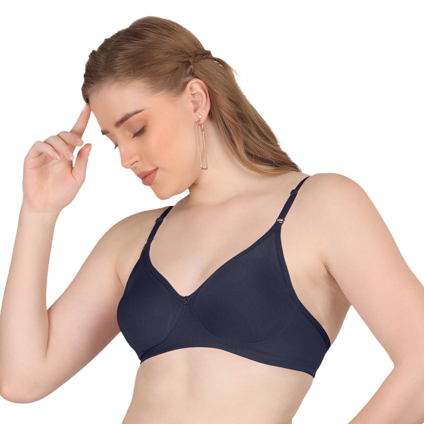 Pooja Ragenee Moulded Non Padded Smooth Cotton Lycra Bra MQ3050 Navy Blue