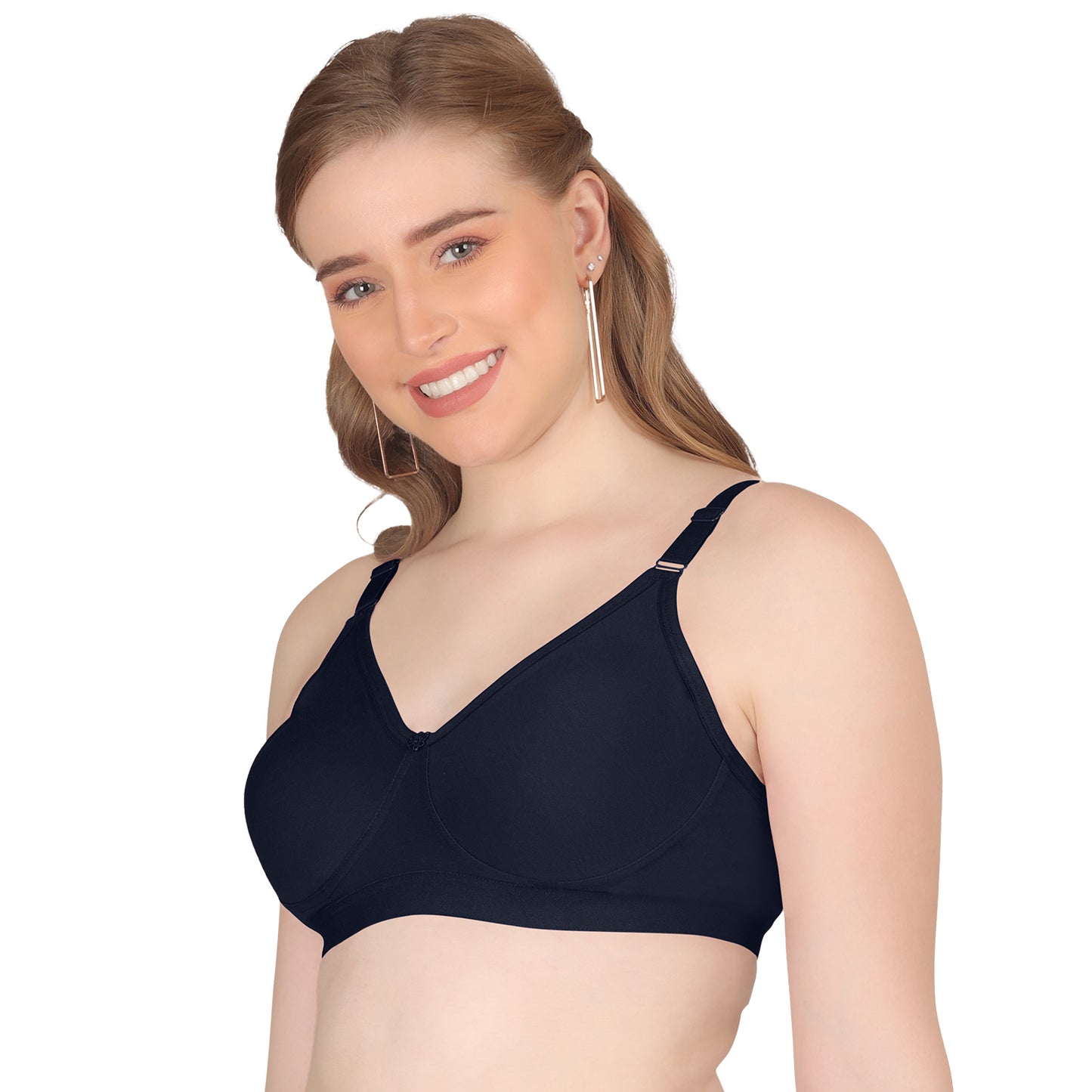 POOJA RAGENEE Seamless Moulded Non Padded Free Wired Comfortable Bra MQ3053 Navy Blue