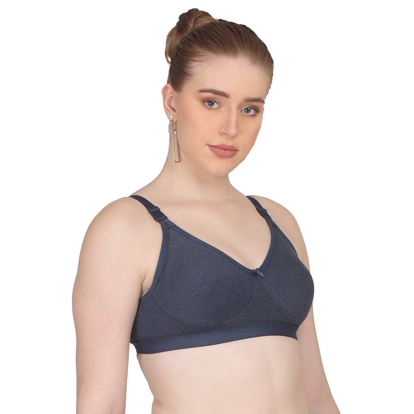 Pooja Ragenee Moulded Non Padded Smooth Cotton Lycra Bra MQ3049 Navy Blue