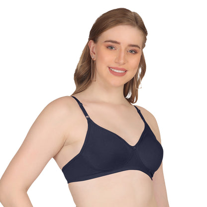 Pooja Ragenee Moulded Non Padded Smooth Cotton Lycra Bra MQ3050 Navy Blue