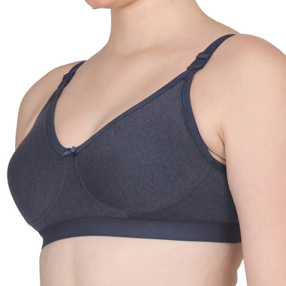 Pooja Ragenee Moulded Non Padded Smooth Cotton Lycra Bra MQ3049 Navy Blue