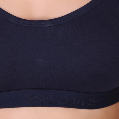 Pooja Ragenee Cotton Moulded Sports bra for Girls Navy Blue