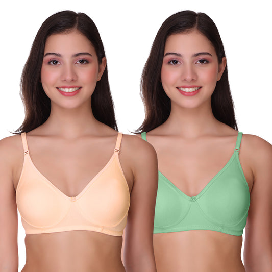 Pooja Ragenee Womens Full Coverage Non Padded Mould Cotton Bra MQ3057 Peach-Teal Green